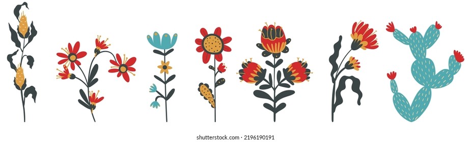 Floral mexican folklore set flowers