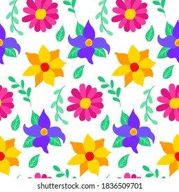 Floral Mexican Seamless Pattern. Vector Illustration of Flower Background.