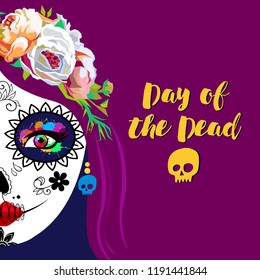 Floral Mexican Sugar Skull, Vector Illustration for Day of the Dead Celebration Festival