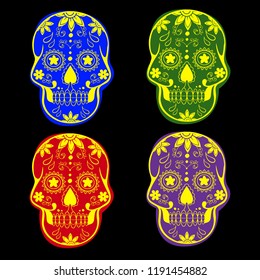 Floral Mexican Sugar Skull, Vector Illustration for Day of the Dead Celebration Festival
