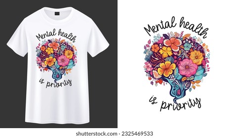 Floral mind mental health t-shirt design 