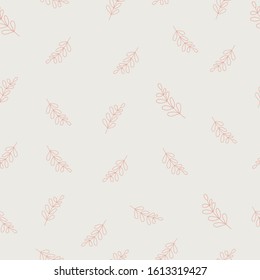 Floral minimal seamless pattern in warm white colors for package design, web, fabric, wrapping paper, gifts. branch wallpaper for background in trendy cute hand drawn style