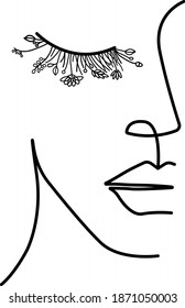 Floral minimal woman face. Art of half 
 face. One line drawing.