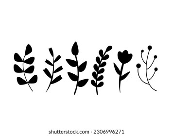 Floral minimalism elements flower leaf sihouette for postcard vector illustratio