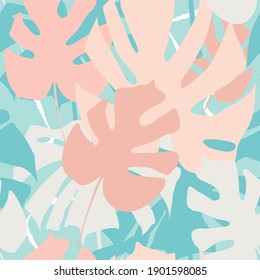 Floral Minimalist And Leaf Seamless Pattern With Beautiful Pastel Colors