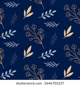 Floral minimalist seamless pattern in blue background
