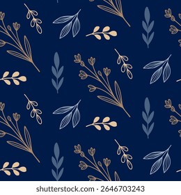Floral minimalist seamless pattern in blue background