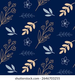 Floral minimalist seamless pattern in blue background