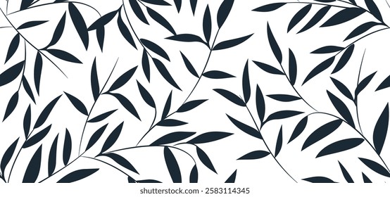 Floral Minimalistic Background with Leaves Japanese Style. Leaf Seamless Pattern. Botanical Pattern Background for Fabric, Textile, Surface Design. 