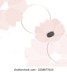 Floral minimalistic background with pink flowers. Delicate watercolor anemones.