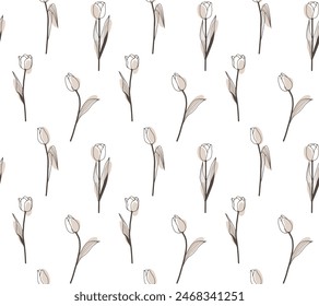 Floral minimalistic cute vector seamless pattern with tulips.