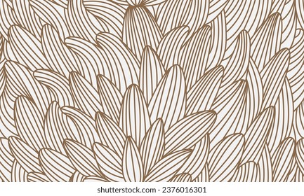 Floral Minimalistic Linear Seamless Pattern. Abstract Pattern with Leaves in Outline Style. Vector Trendy Repeat Template Design for Fabric, Surface Design, Cards, Posters, Covers.