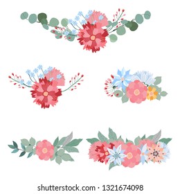 Floral mix wreath vector design set. Vector illustration. Isolated on a white background.