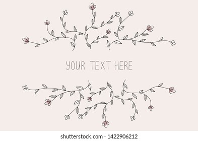 Floral mock-up with bunch of leafy sprigs and small pink flowers for invitations and wedding cards. 