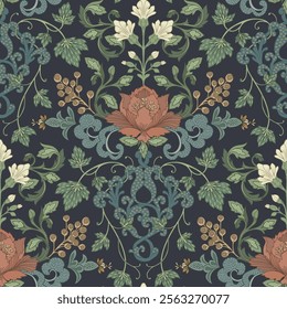 Floral modern pattern. Seamless pattern of flowers and plants.