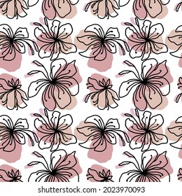 Blumenmotive, nahtlose Muster mit nacktem und rosafarbenem Hintergrund, handgezeichnet