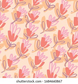 Floral modern sketch seamless pattern for background, wrap, fabric, textile, wrap, surface, web and print design. Elegant pastel color flowers repeatable motif for garment industry