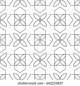 Floral monochrome background. Seamless black and white pattern. Vector illustration