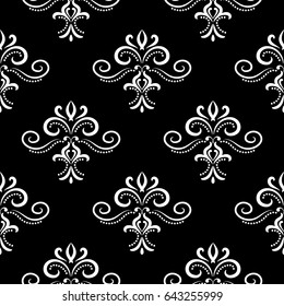 Floral monochrome background. Seamless black and white pattern. Vector illustration