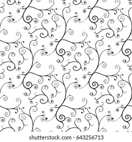 Floral monochrome background. Seamless black and white pattern. Vector illustration