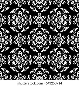 Floral monochrome background. Seamless black and white pattern. Vector illustration