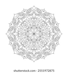 Floral monochrome far mandala coloring book page for Kids. Easy Mandala Coloring Book Pages for Adults to Relax, Experiences Give Relief. Resizeable Vector File