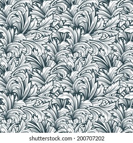 Floral monochrome ornamental seamless pattern.