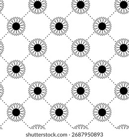Patrón monocromo floral sin fisuras aislado en blanco