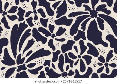 floral monochrome seamless pattern. abstract silhouettes of flowers. Modern botanical collage in flat style. Print black and white collection of floral designs.