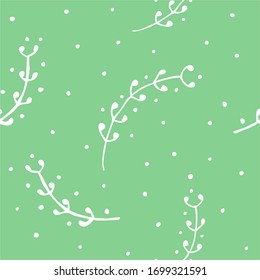 Floral Monochrome Seamless Pattern Background Wallpaper with simple beautiful dot and foot-stalk. Pattern for fabric, textile, paper, cover, craft and more.