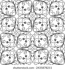 Floral monochrome seamless pattern in modern style. Subtle design of swirls and curved lines. Minimalist graphic background. Kaleidoscope plant ornament. Vector illustration for wallpaper, textile.