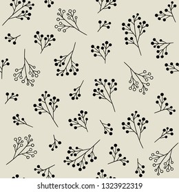 Padrão floral monocromático sem emenda. Fundo vetorial com bagas
