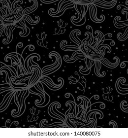Floral monochrome seamless  pattern - vector