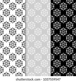 Floral monochrome seamless patterns. Backgrounds with fower elements for wallpapers.