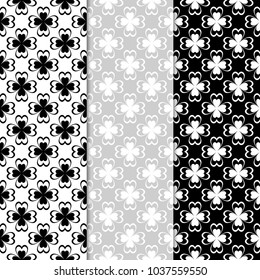 Floral monochrome seamless patterns. Backgrounds with fower elements for wallpapers.