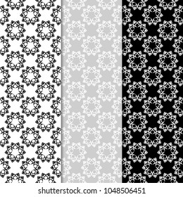 Floral monochrome seamless patterns. Backgrounds with fower elements for wallpapers.