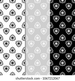 Floral monochrome seamless patterns. Backgrounds with fower elements for wallpapers.