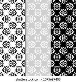 Floral monochrome seamless patterns. Backgrounds with fower elements for wallpapers.