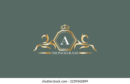 Floral monogram with alphabet letter A. Logo for company brand, business icon design template