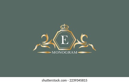 Floral monogram with alphabet letter E. Logo for company brand, business icon design template