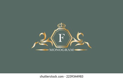 Floral monogram with alphabet letter F. Logo for company brand, business icon design template