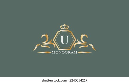 Floral monogram with alphabet letter U. Logo for company brand, business icon design template