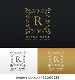floral monogram border frame logo for letter R