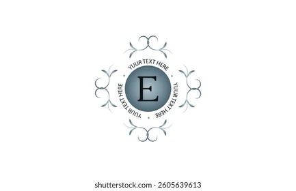 Floral monogram for cards, invitations, menus, labels with the letter E in the center. Graphic design of pages, business sign, boutiques, cafes, hotels. Classic design elements for wedding invitations