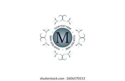 Floral monogram for cards, invitations, menus, labels with the letter M in the center. Graphic design of pages, business sign, boutiques, cafes, hotels. Classic design elements for wedding invitations