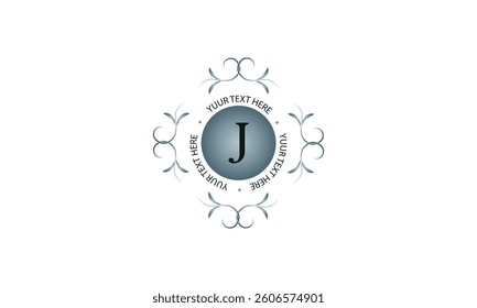 Floral monogram for cards, invitations, menus, labels with the letter J in the center. Graphic design of pages, business sign, boutiques, cafes, hotels. Classic design elements for wedding invitations