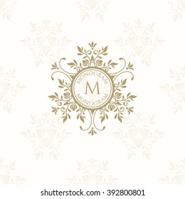 Floral monogram for cards, invitations, menus, labels. Graphic design pages, business sign, boutiques, cafes, hotels. Classic design elements for wedding invitations. 