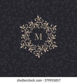 Floral monogram. Classic ornament. Classic design elements for wedding invitations. 
