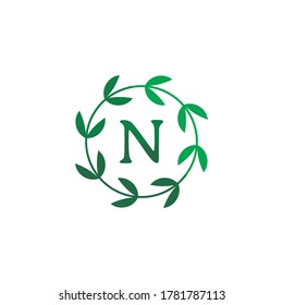  plantilla de diseño de monograma floral, letra N, diseño del logotipo de la naturaleza, ilustración vectorial