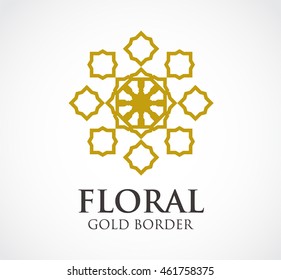Floral of monogram flower abstract vector and logo design or template gold border business icon of company identity symbol concept